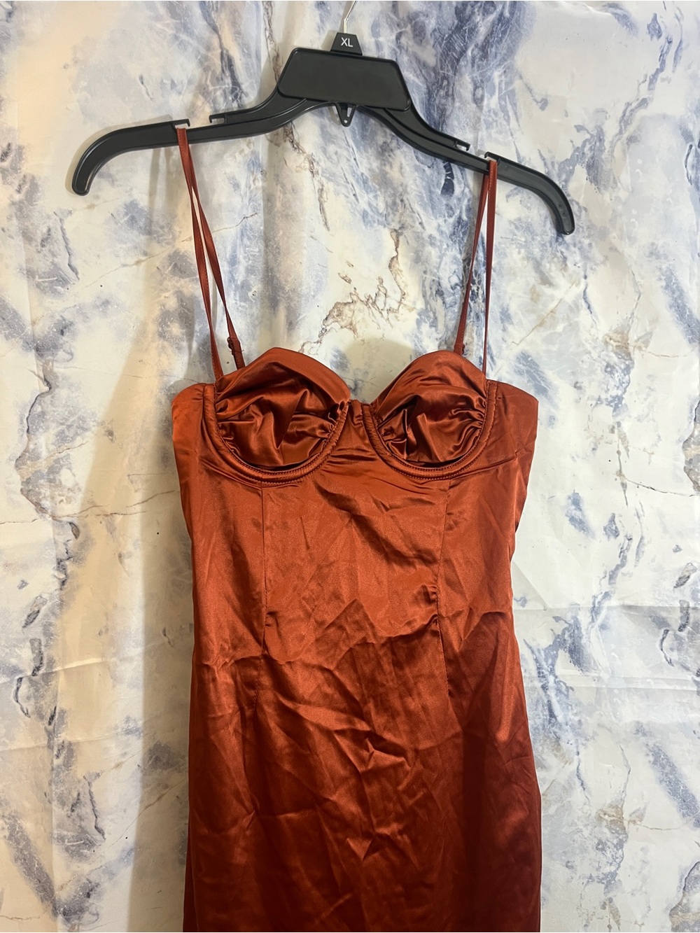 Fashion Nova Satin Spaghetti Strap Slip Dress - Rust Brown